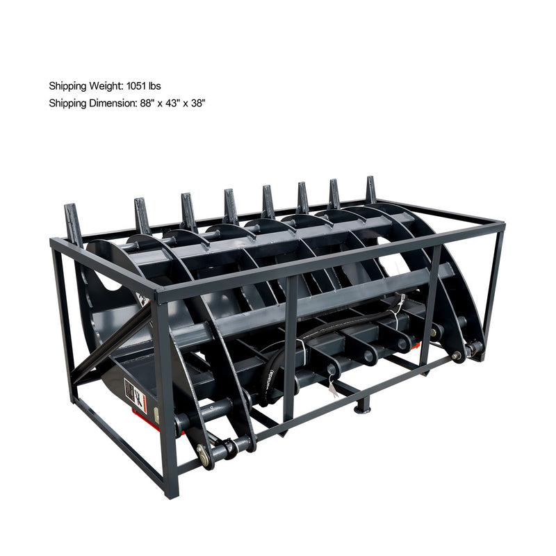 TMG Industrial 72” Skid Steer Root Rake Grapple Attachment, Universal Mount, 53” Jaw Opening, 9” Tine Spacing, 3000 lb Weight Capacity, TMG-RG72