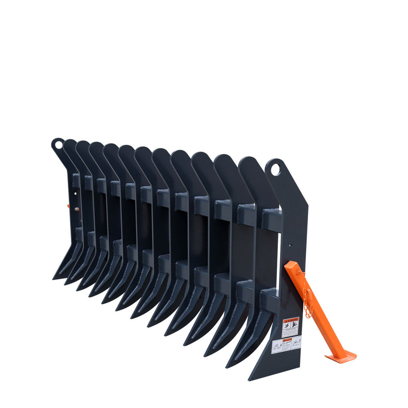 TMG Industrial 72” Skid Steer Root Debris Rake Attachment, Universal Mount, 6” Tine Spacing, 30-50 HP Skid Steers, TMG-SDR72